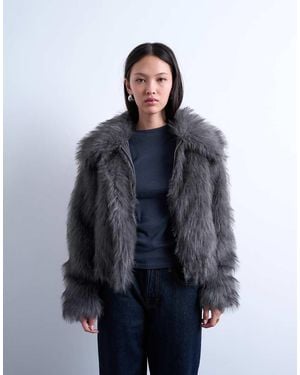 TOPSHOP Faux Fur Zip Thru Bomber Jacket - Blue