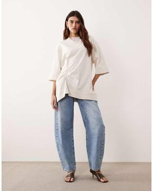 ARRANGE Side Ruched Detail Oversized Tee - Blue