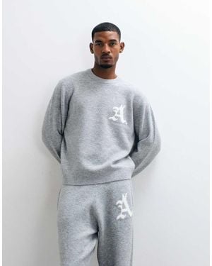 Jack & Jones Jersey De Punto Jacquard Oversize Con Logo En Gris