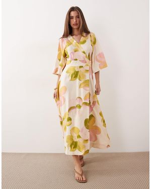 Y.A.S Frill Sleeve Wrap Maxi Dress - Natural