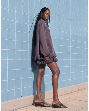 ASOS High Neck Chiffon Mini Dress With Blouson Waist - Blue