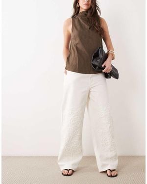 Mango Cameron 100% Cotton Embroidered Straight Jean - Natural