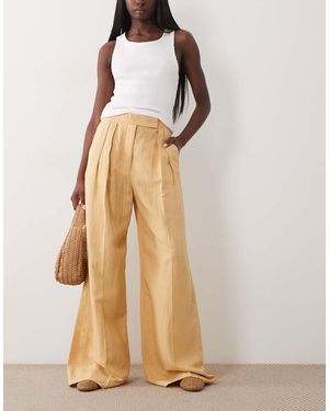 Mango Linen Mix Tailored Trousers - Natural