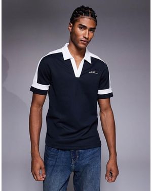 River Island Polo E Bianca Con Dettagli A Contrasto - Blu