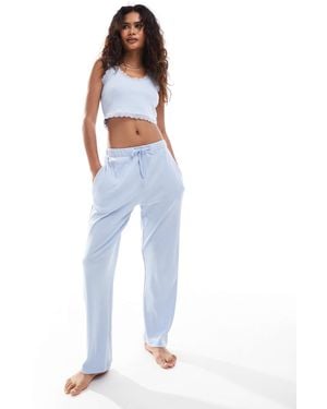 Brave Soul Ribbed Lace Trim Pyjama Set - Blue
