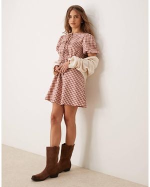 Glamorous Smock Dress With Puff Sleeves And Tie Front - Pink