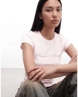 I.AM.GIA Odezia 'financial Advisor' Diamante Graphic Cap Sleeve Fitted Tee - Pink