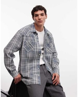 TRUE RELIGION Distressed Bleached Long Sleeve Flannel Shirt - Grey