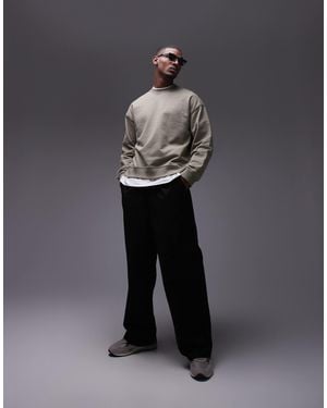 TOPMAN Oversized Fit Linen Blend Crew Sweatshirt - Gray