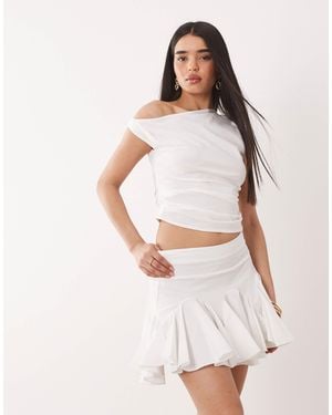 Kaiia Exclusive Stretch Cotton Rich Volume Godet Mini Skirt - White