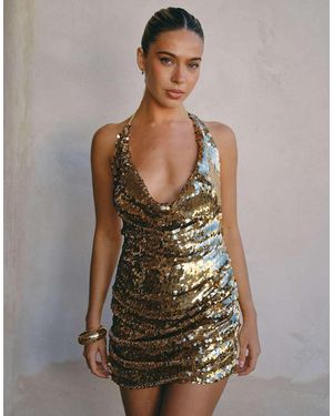 South Beach Vestido Corto Con Cuello Desbocado De Lentejuelas De X Liv Silverman - Verde