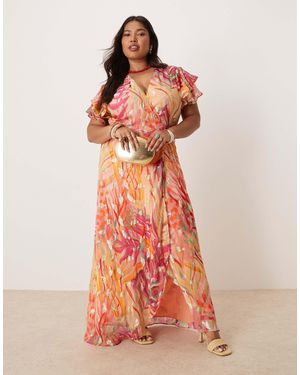 Hope & Ivy Plus Frill Sleeve Maxi Wrap Dress - Orange
