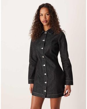 ASOS Fitted Denim Shirt Dress - Black