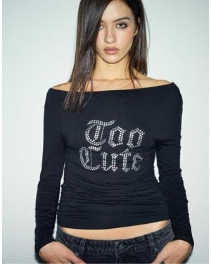 Stradivarius Asymmetric Placement Print T-Shirt - Blue