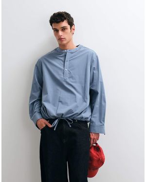 ASOS Oversized Henley Overhemd Met Trekkoordzoom - Blauw