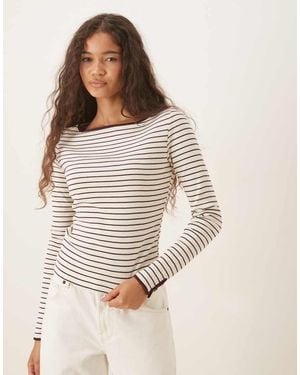 Mango Contrast Tipping Long Sleeve Top - Natural
