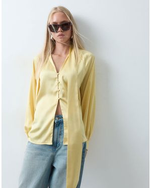 ASOS Satin Tie Cuff Tie Neck Button Down Blouse - Multicolor