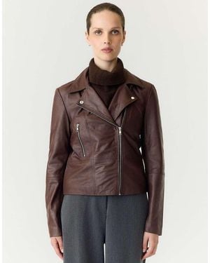 Y.A.S Giacca Biker Color Caffè - Marrone