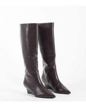 SEQWL Wide Fit Stivali Al Ginocchio Con Zeppa Raffinati - Marrone