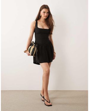 Vesper Vestido Corto De Corte Skater Con Escote Cuadrado De Bengalina De - Neutro