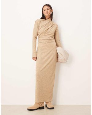 ASOS Geribbelde Gedrapeerde Maxi-Jurk - Naturel