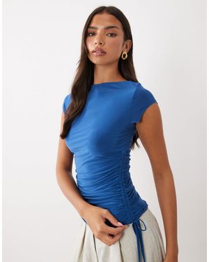 ASOS Lettuce Edge Cap Sleeve With Ruching Channel - Blue