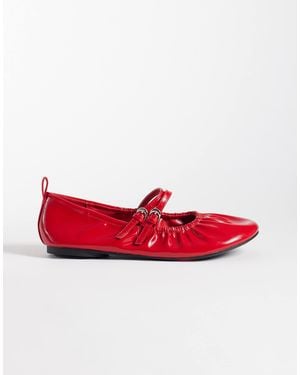 London Rebel Mia Strappy Ruched Ballet Flats - Red
