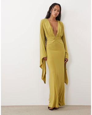 ASOS Batwing Slinky Maxi Dress With Plunge Neckline - Yellow