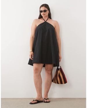 ASOS Asos Design Curve Poplin Halter Neck Swing Mini Sundress - Black