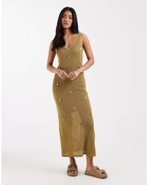 New Look Shell Detail Knitted Midi Dress - Metallic