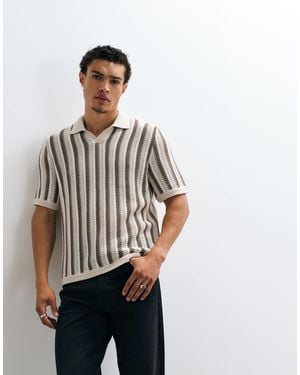 Only & Sons Polo De Punto De Croché De Corte Holgado Con Raya Crema-Blanco