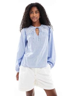 Vero Moda Tie Front Embroidered Blouse - Blue