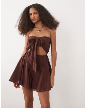Miss Selfridge Beach Tie Front Cheesecloth Playsuit - Brown
