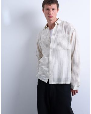 TOPMAN Long Sleeve Relaxed Cheesecloth Stripe - Gray