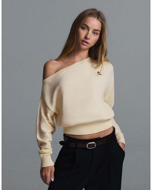 Bershka Embroidered Boat Neck Jumper - Grey