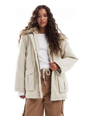 Miss Selfridge Faux Fur Collar Parka - Natural