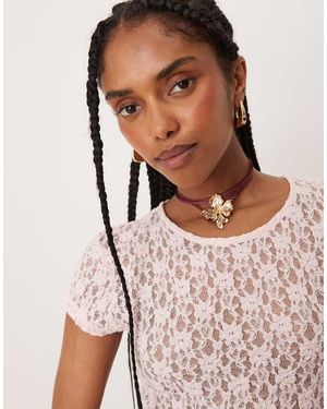 ASOS Collarino Con Nastro E Fiore Color Oro - Rosso