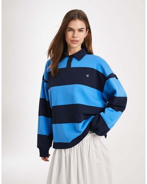 4th & Reckless Cotton Embroidered Logo Oversized Rugby Top - Blue