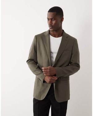 Mango Amalfi Linen Blend Slim Fit Suit Blazer Co-Ord - Green