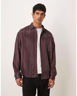 ASOS Oversized Satin Stripe Shirt - Purple