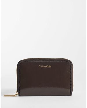 Calvin Klein Foil Logo Glossy Zip Purse - Brown