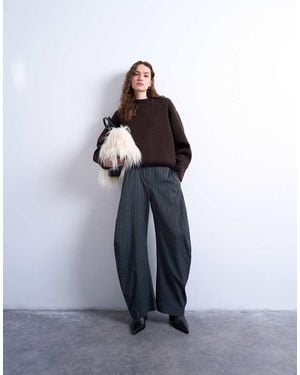 TOPSHOP Tailored Stripe Barrel Leg Trousers - Blue