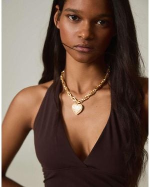 Bershka Collana Chunky Con Ciondolo A Cuore - Nero