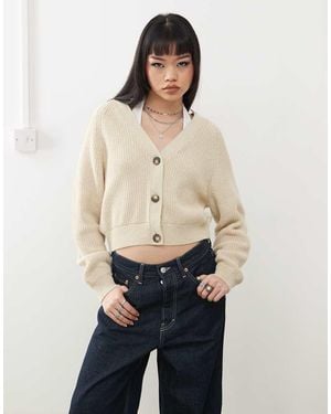 Monki Cable Rib Knitted Cardigan - Natural