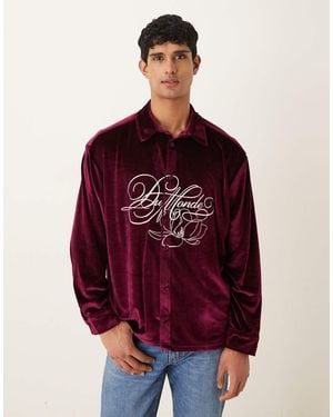 ASOS Oversized Velour Shirt With Embroidery - Black