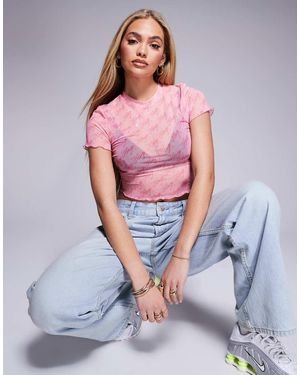 HUGO Camiseta Rosa Con Logo Estampado De Malla De - Gris