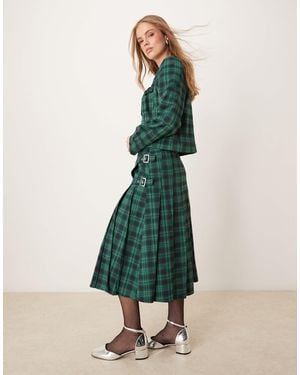 Neon Rose Tartan Midi Kilt Skirt Co-ord - Green