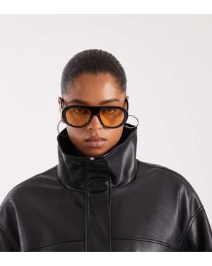 ASOS Asos Design Curve Clean Leather Look Funnel Track Bomber Jacket - Black