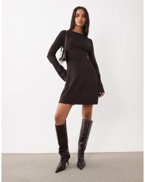Kaiia Exclusive Knitted Slash Neck Cowl Back Skater Mini Dress - Black