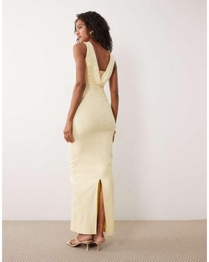 Vesper Bengaline Cowl Back High Neck Maxi Dress - Natural